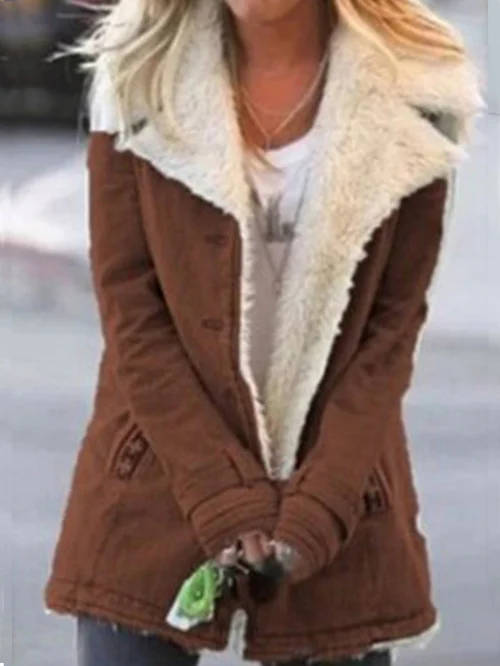Talia braune Winterjacke mit Fellkragen, Nahaufnahme