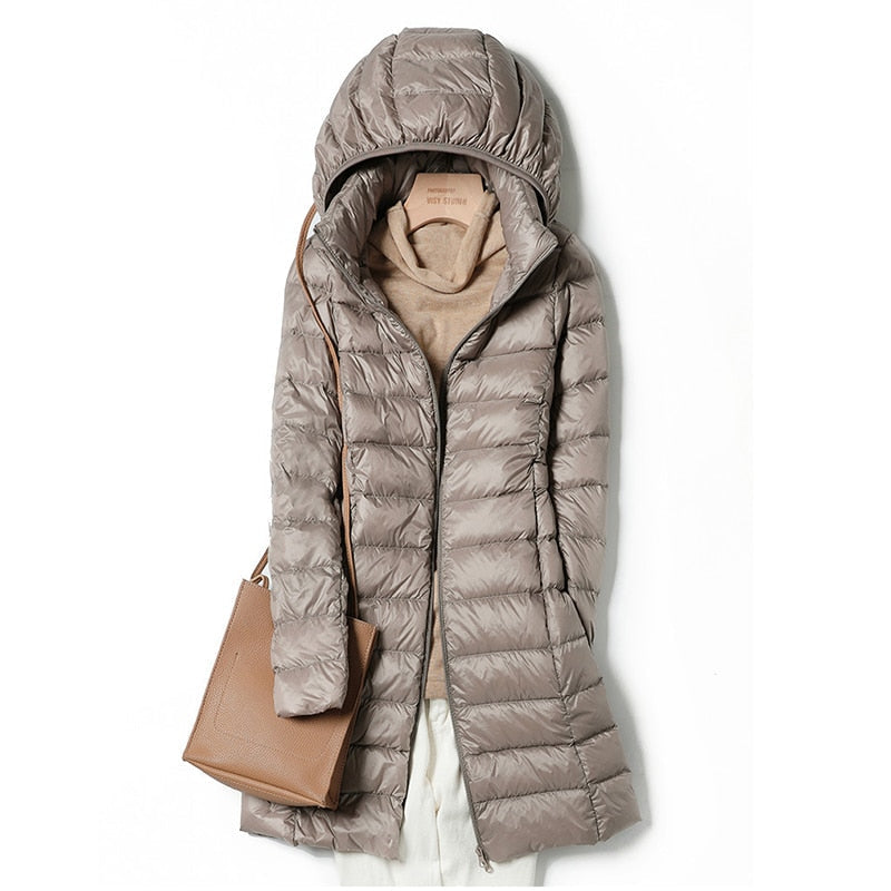 Talina beige Steppjacke mit Kapuze und Tasche, Vorderansicht