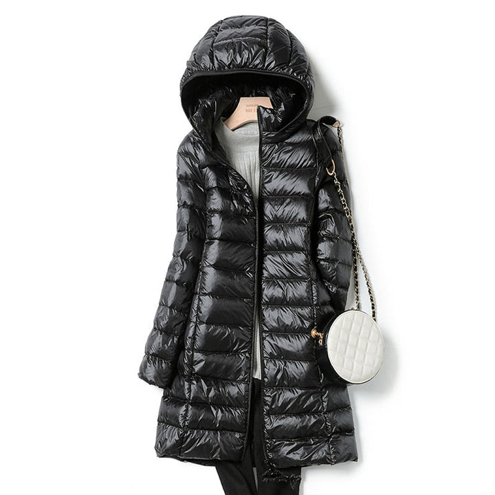 Talina schwarze Steppjacke mit Kapuze und Umhängetasche