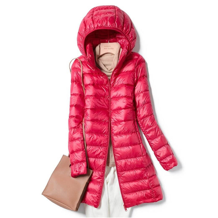 Talina rote Steppjacke mit Kapuze und Umhängetasche