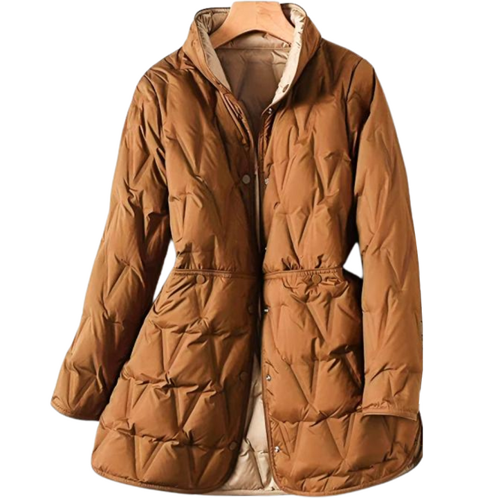 Talina Winterjacke in Karamellbraun am Bügel, Vorderansicht