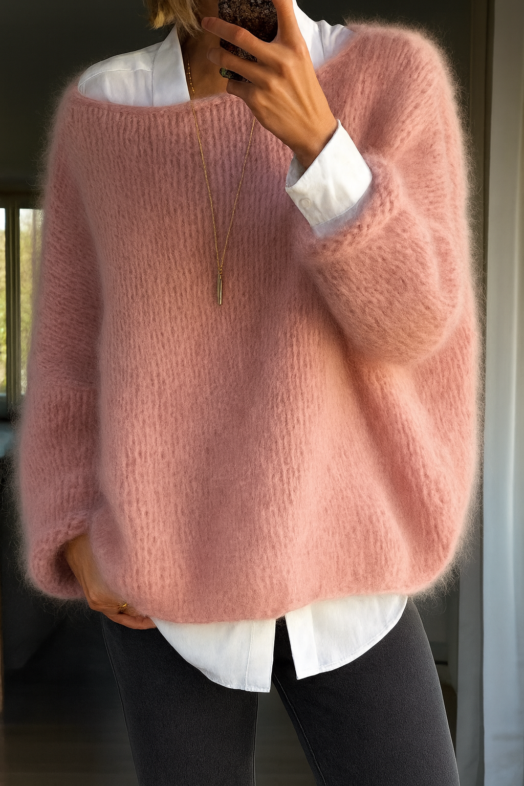 Vivienne Oversized Grobstrick Pullover in Rosa, Vorderansicht
