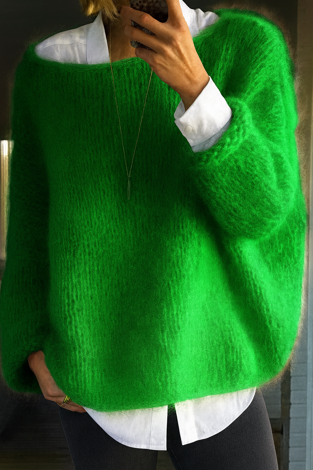 Vivienne Oversized Grobstrick Pullover in Grün, Vorderansicht