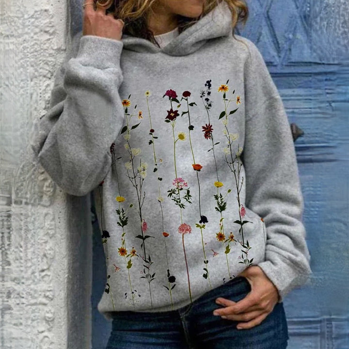 Wilhelmina Kapuzenpullover mit Blumendruck, Nahaufnahme Vorderansicht