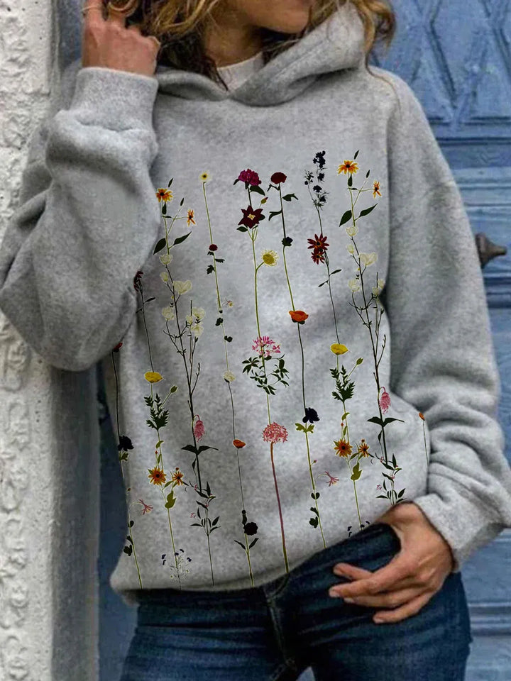 Wilhelmina Hoodie mit floralem Print, Detailansicht Ärmel und Kapuze