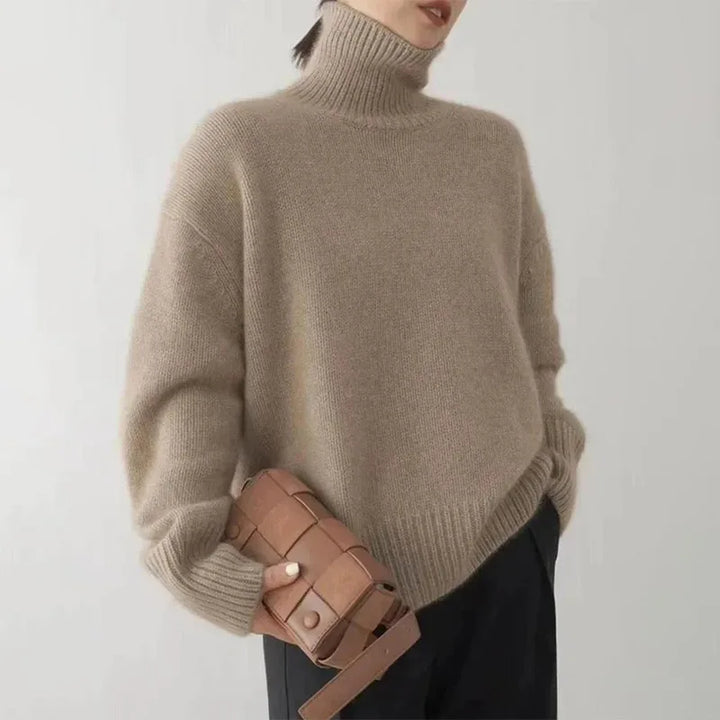Wilma Rollkragenpullover in Taupe, Seitenansicht