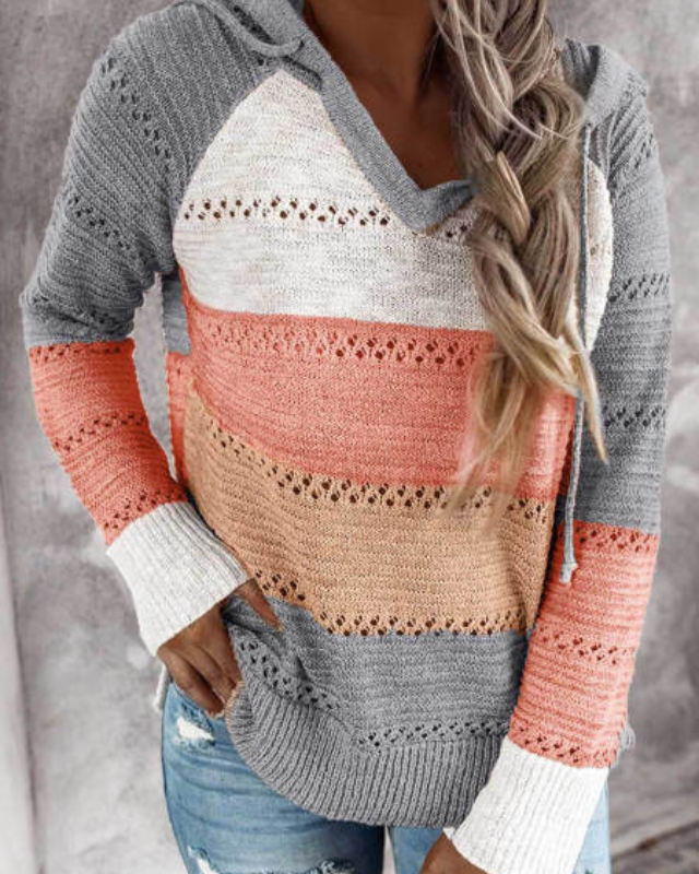 Yara Colorblock Kapuzenpullover in Grau-Koralle, Vorderansicht