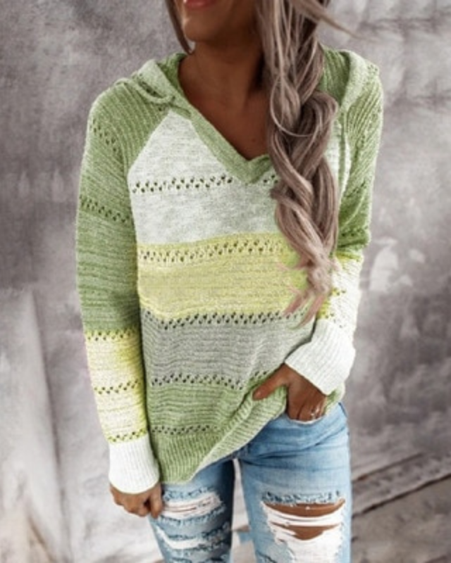 Yara Colorblock Kapuzenpullover in Grün-Gelb, Vorderansicht