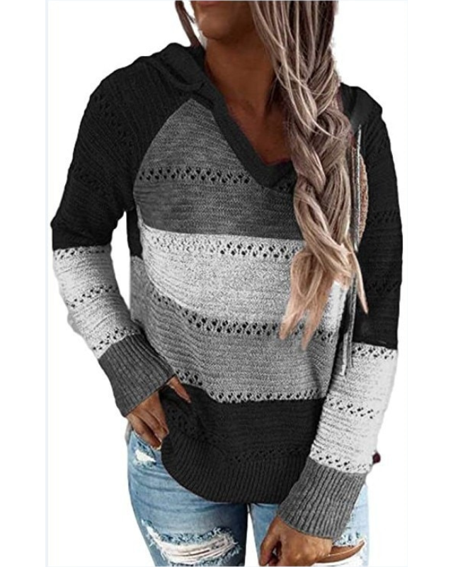 Yara Colorblock Kapuzenpullover in Schwarz-Grau, Vorderansicht